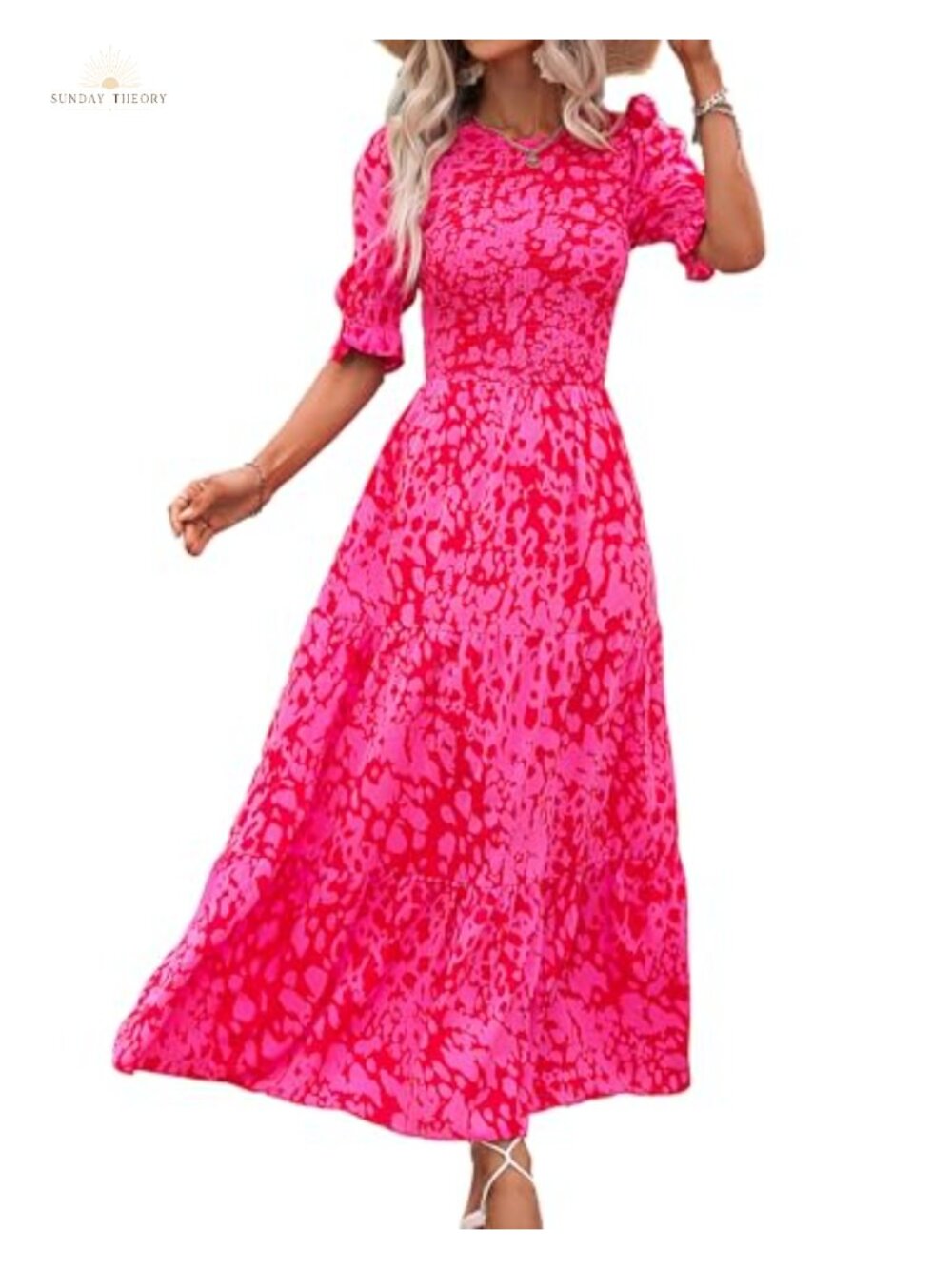 Women's Maxi Dress Floral Smocked Puff Sleeve Casual Summer A-Line